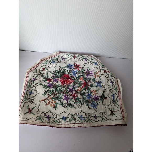 Vintage Heavily Embroidered Tea Pot Cozy Floral Thickly Padded Liner Hand Made - Picture 5 of 11